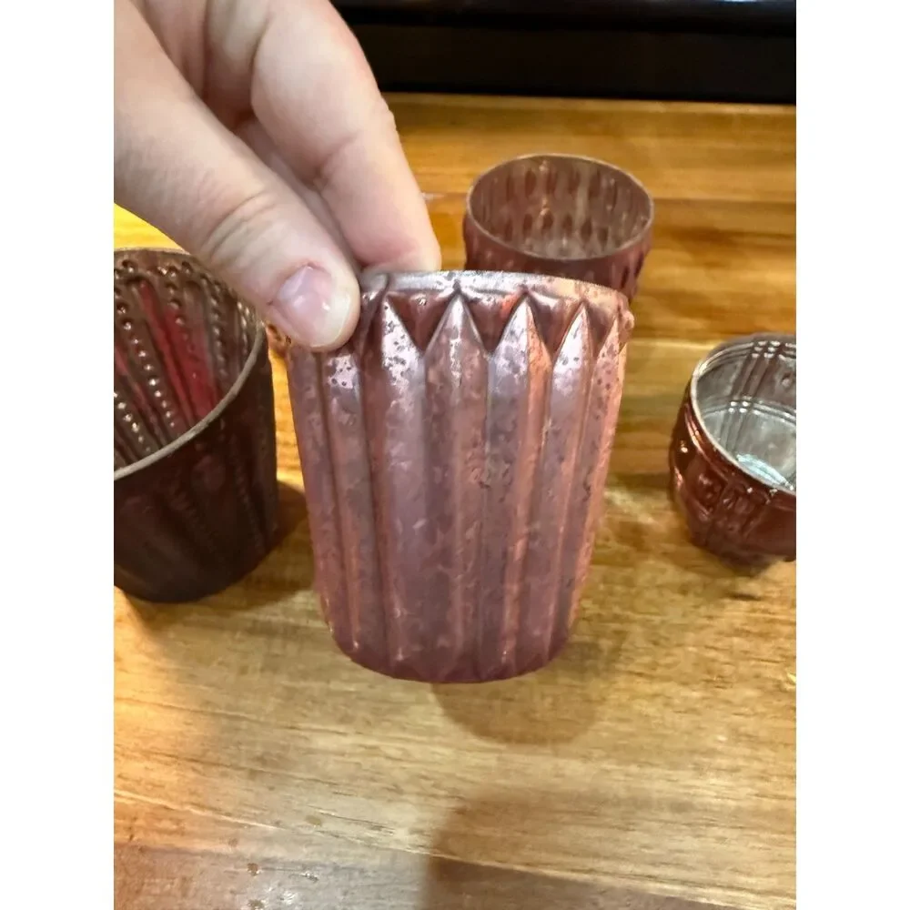 Pottery Barn Mercury Glass Votive Candle Holder Set of 5 Blush Patina Decor
